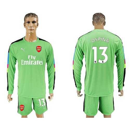 Arsenal #13 Ospina Green Goalkeeper Long Sleeves Soccer Club Jersey
