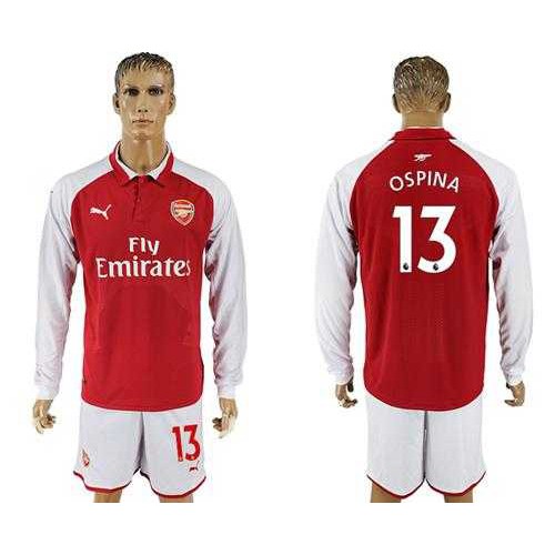 Arsenal #13 Ospina Red Home Long Sleeves Soccer Club Jersey