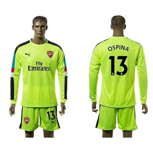 Arsenal #13 Ospina Shiny Green Goalkeeper Long Sleeves Soccer Club Jersey