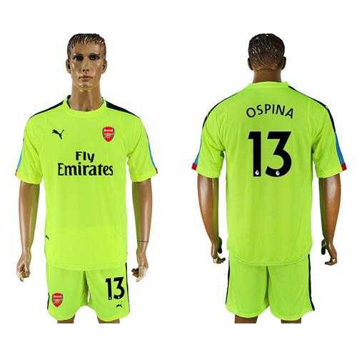 Arsenal #13 Ospina Shiny Green Goalkeeper Soccer Club Jersey