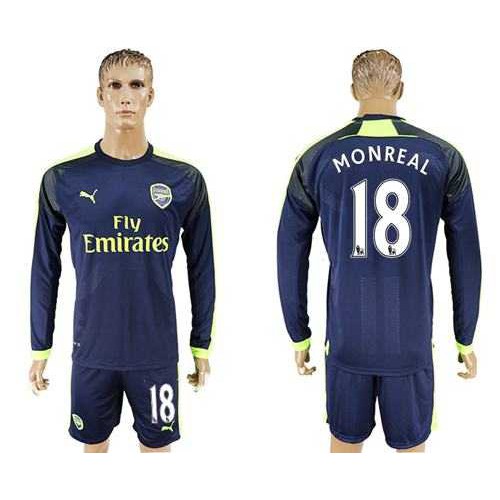Arsenal #18 Monreal Sec Away Long Sleeves Soccer Club Jersey