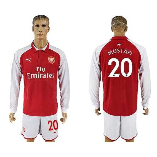 Arsenal #20 Mustafi Red Home Long Sleeves Soccer Club Jersey