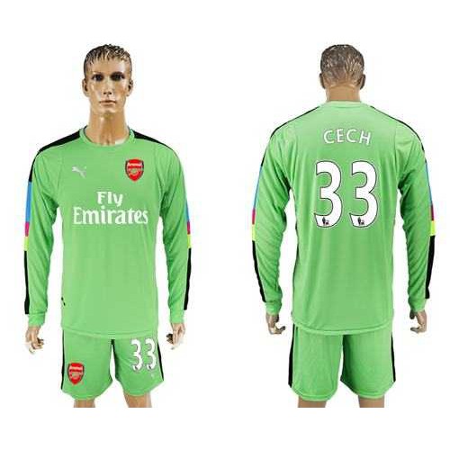 Arsenal #33 Cech Green Goalkeeper Long Sleeves Soccer Club Jersey
