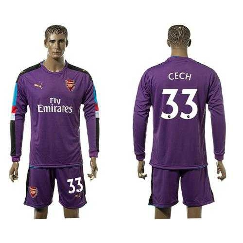 Arsenal #33 Cech Purple Goalkeeper Long Sleeves Soccer Club Jersey