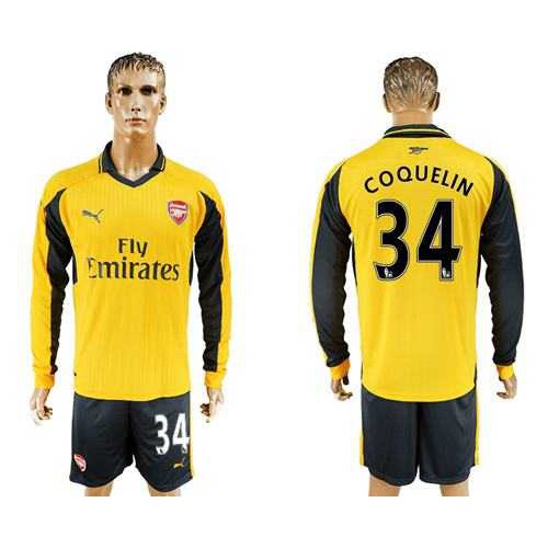 Arsenal #34 Coquelin Away Long Sleeves Soccer Club Jersey