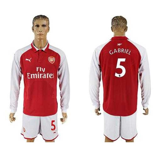 Arsenal #5 Gabriel Red Home Long Sleeves Soccer Club Jersey