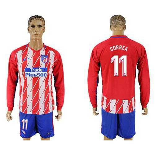 Atletico Madrid #11 Correa Home Long Sleeves Soccer Club Jersey