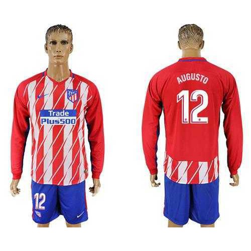 Atletico Madrid #12 Augusto Home Long Sleeves Soccer Club Jersey