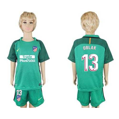Atletico Madrid #13 Oblak Green Goalkeeper Kid Soccer Club Jersey