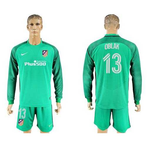 Atletico Madrid #13 Oblak Green Goalkeeper Long Sleeves Soccer Club Jersey