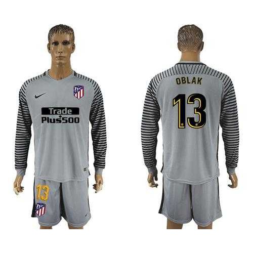 Atletico Madrid #13 Oblak Grey Goalkeeper Long Sleeves Soccer Club Jersey