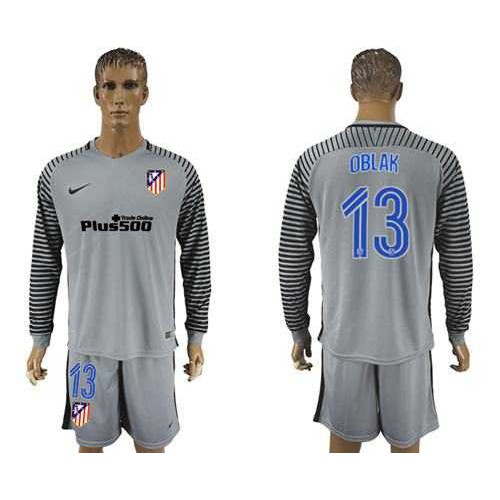 Atletico Madrid #13 Oblak Grey Goalkeeper Long Sleeves Soccer Club Jersey