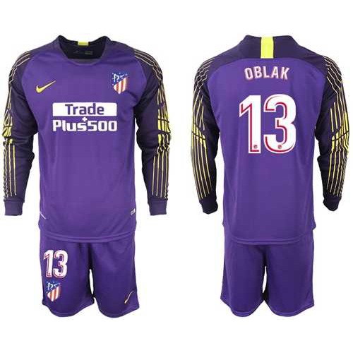 Atletico Madrid #13 Oblak Purple Goalkeeper Long Sleeves Soccer Club Jersey