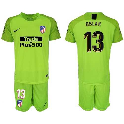 Atletico Madrid #13 Oblak Shiny Green Goalkeeper Soccer Club Jersey
