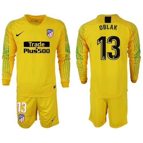 Atletico Madrid #13 Oblak Yellow Goalkeeper Long Sleeves Soccer Club Jersey