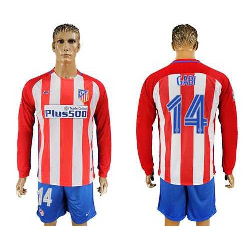 Atletico Madrid #14 Gabi Home Long Sleeves Soccer Club Jersey