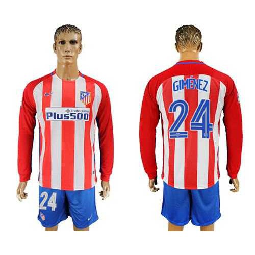 Atletico Madrid #24 Gimenez Home Long Sleeves Soccer Club Jersey