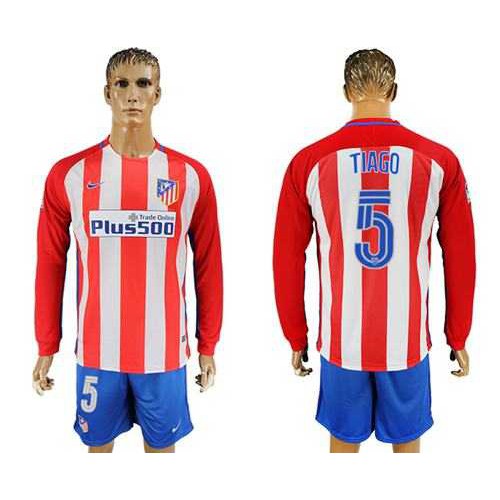 Atletico Madrid #5 Tiago Home Long Sleeves Soccer Club Jersey