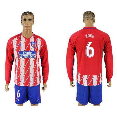Atletico Madrid #6 Koke Home Long Sleeves Soccer Club Jersey