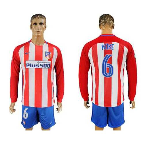 Atletico Madrid #6 Koke Home Long Sleeves Soccer Club Jersey