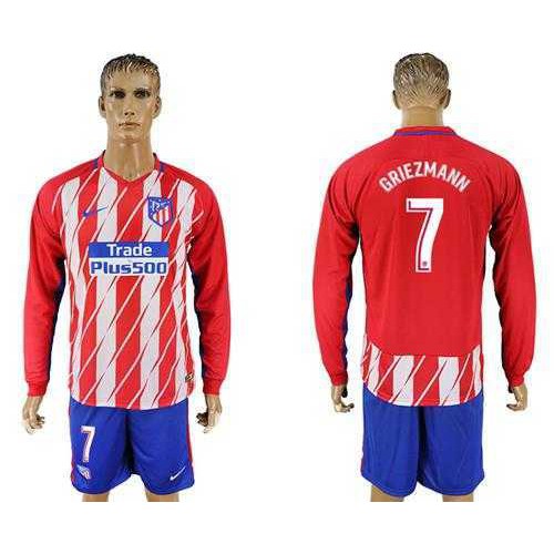 Atletico Madrid #7 Griezmann Home Long Sleeves Soccer Club Jersey