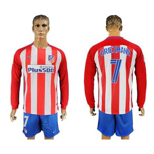 Atletico Madrid #7 Griezmann Home Long Sleeves Soccer Club Jersey