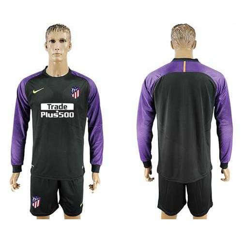 Atletico Madrid Blank Black Goalkeeper Long Sleeves Soccer Club Jersey