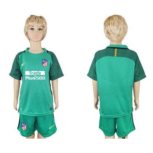 Atletico Madrid Blank Green Goalkeeper Kid Soccer Club Jersey