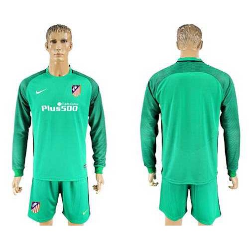 Atletico Madrid Blank Green Goalkeeper Long Sleeves Soccer Club Jersey