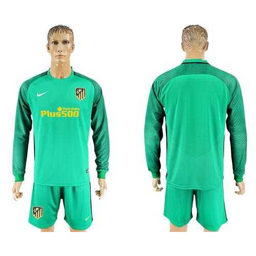 Atletico Madrid Blank Green Goalkeeper Long Sleeves Soccer Club Jersey