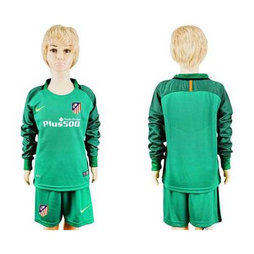 Atletico Madrid Blank Green Long Sleeves Kid Soccer Club Jersey