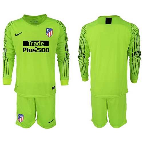 Atletico Madrid Blank Shiny Green Goalkeeper Long Sleeves Soccer Club Jersey
