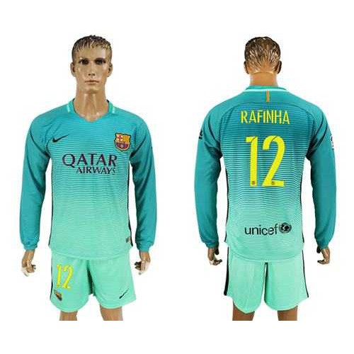 Barcelona #12 Rafinha Sec Away Long Sleeves Soccer Club Jersey
