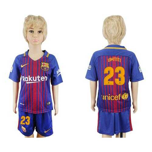 Barcelona #23 Umtiti Home Kid Soccer Club Jersey