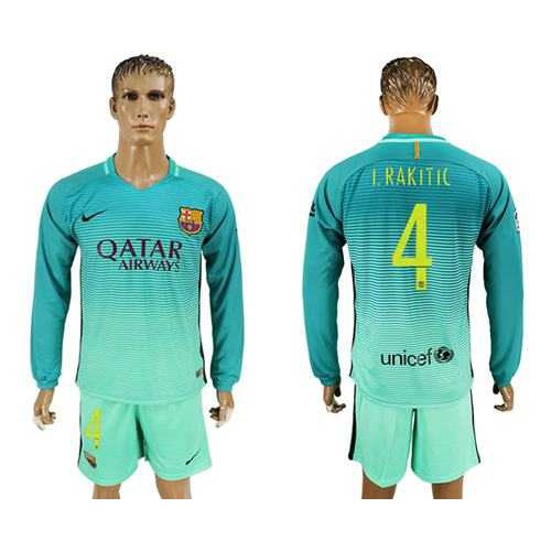 Barcelona #4 I.Rakitic Sec Away Long Sleeves Soccer Club Jersey