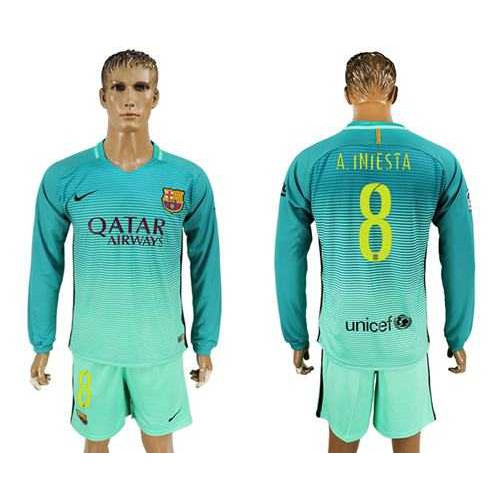 Barcelona #8 A.Iniesta Sec Away Long Sleeves Soccer Club Jersey