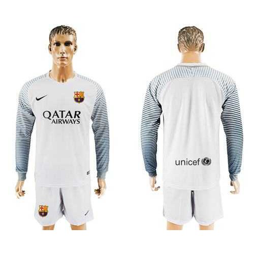 Barcelona Blank White Goalkeeper Long Sleeves Soccer Club Jersey