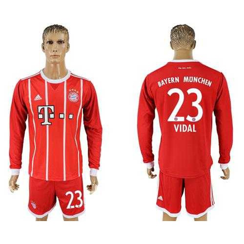 Bayern Munchen #23 Vidal Home Long Sleeves Soccer Club Jersey