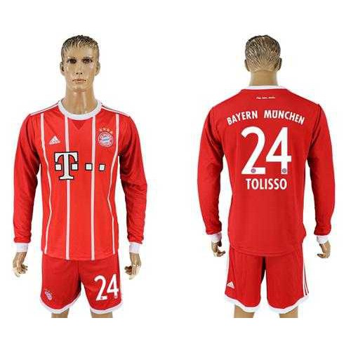 Bayern Munchen #24 Tolisso Home Long Sleeves Soccer Club Jersey