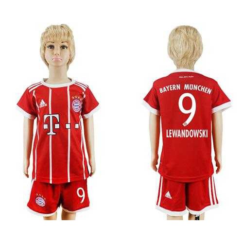 Bayern Munchen #9 Lewandowski Home Kid Soccer Club Jersey