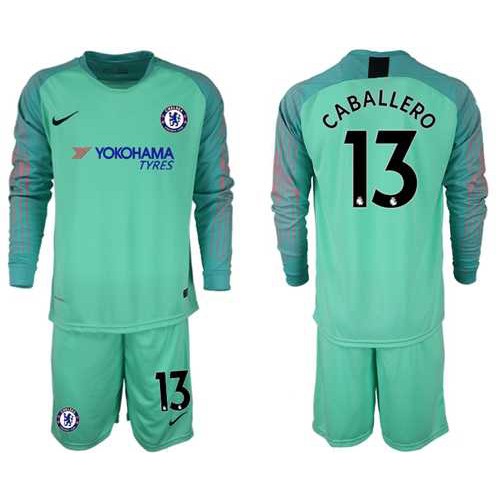 Chelsea #13 Caballero Green Goalkeeper Long Sleeves Soccer Club Jersey