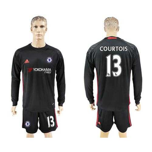 Chelsea #13 Courtois Black Goalkeeper Long Sleeves Soccer Club Jersey