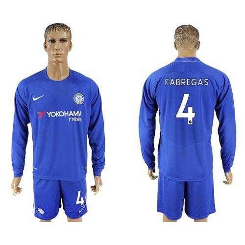 Chelsea #4 Fabregas Home Long Sleeves Soccer Club Jersey