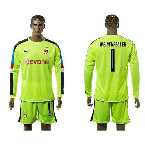 Dortmund #1 Weidenfeller Shiny Green Goalkeeper Long Sleeves Soccer Club Jersey
