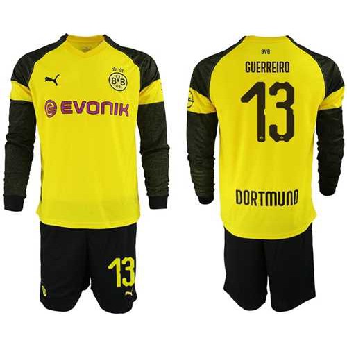 Dortmund #13 Guerreiro Home Long Sleeves Soccer Club Jersey