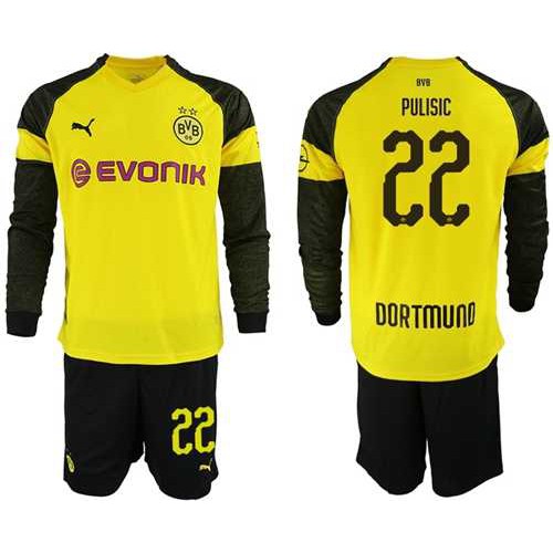 Dortmund #22 Pulisic Home Long Sleeves Soccer Club Jersey