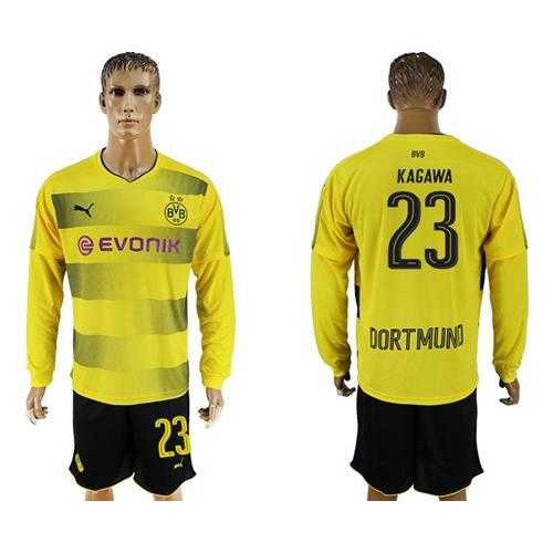 Dortmund #23 Kagawa Home Long Sleeves Soccer Club Jersey