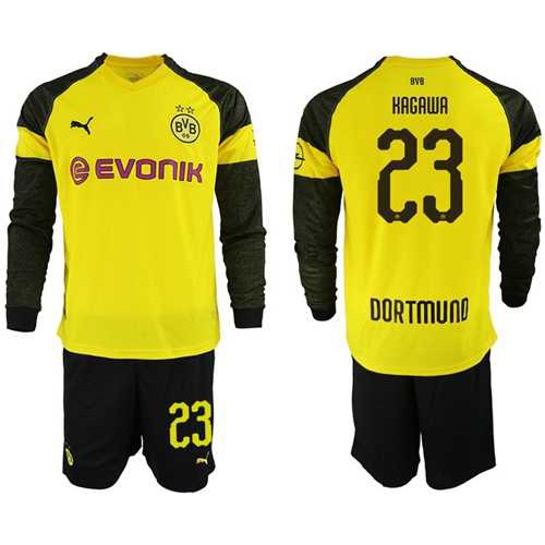Dortmund #23 Kagawa Home Long Sleeves Soccer Club Jersey
