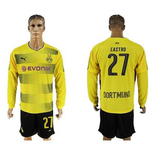 Dortmund #27 Castro Home Long Sleeves Soccer Club Jersey