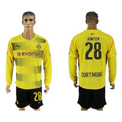 Dortmund #28 Ginter Home Long Sleeves Soccer Club Jersey